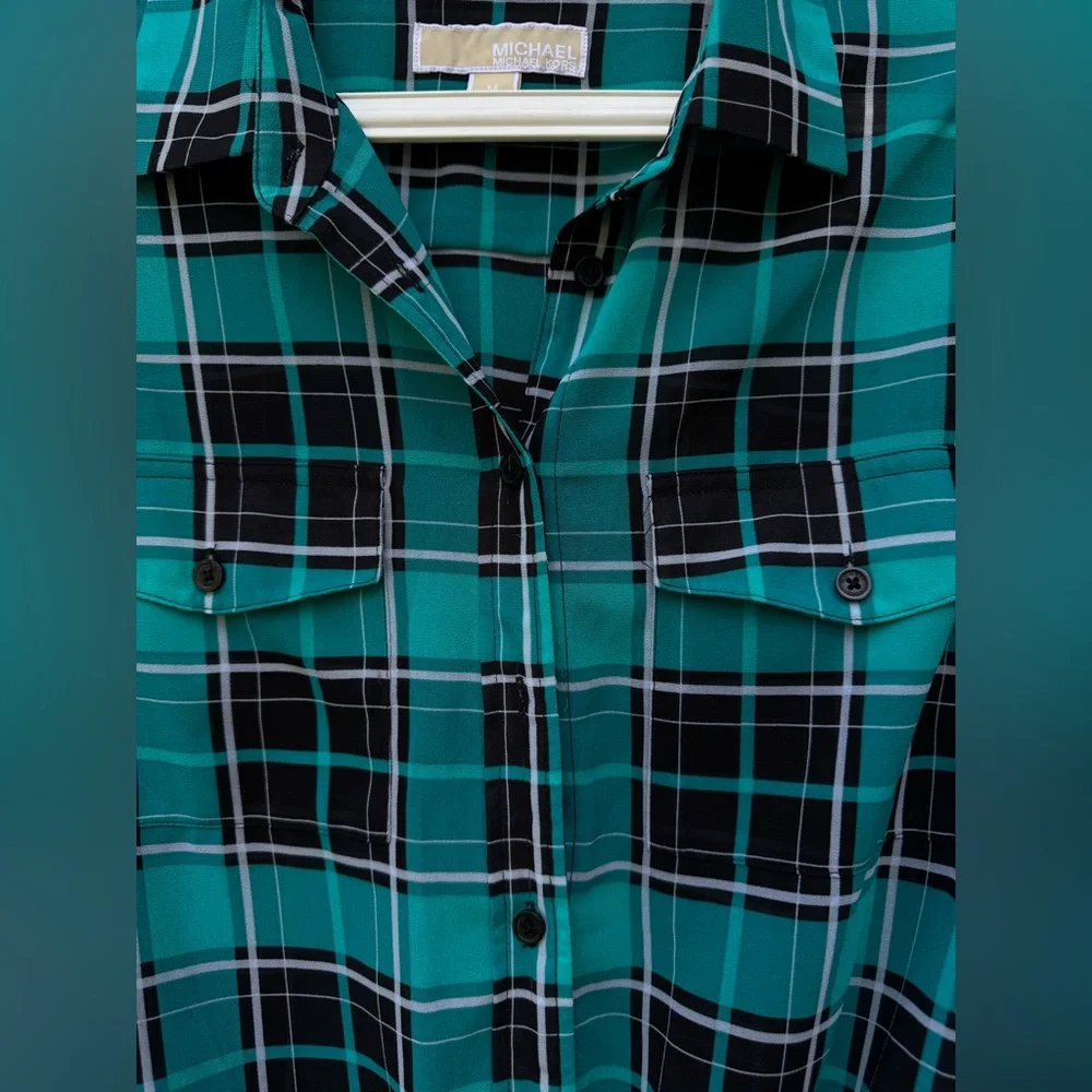 MICHAEL Kors Plaid Button-down Blouse with Front Knot - Picture 5 of 9